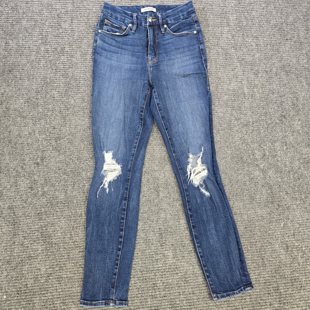 Good American Good Legs Crop Jeans Womens 2/26 Measures 24x26 Blue Distressed